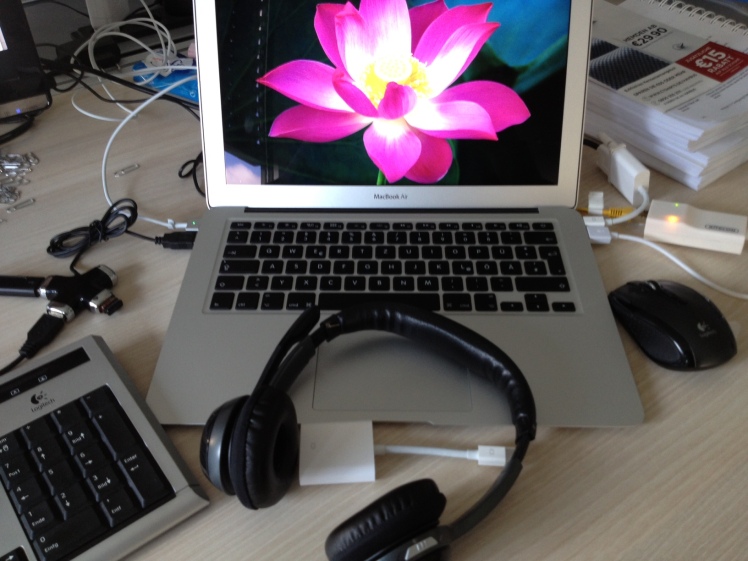MacBook Air at work - cable spaghetti